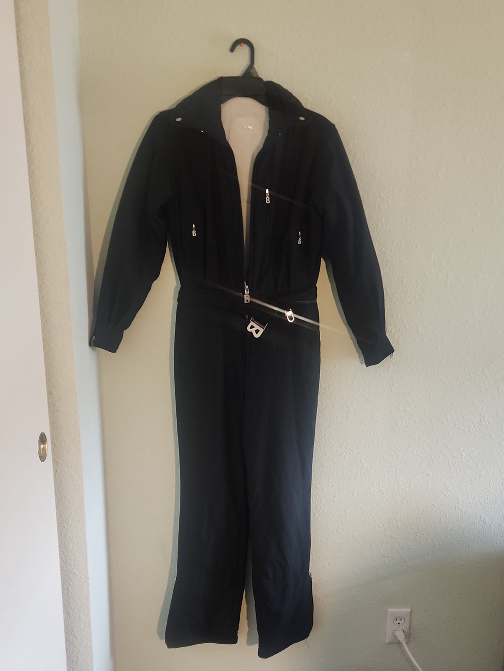 Womens Bogner Black Zip-Front Jumpsuit with Belted Waist